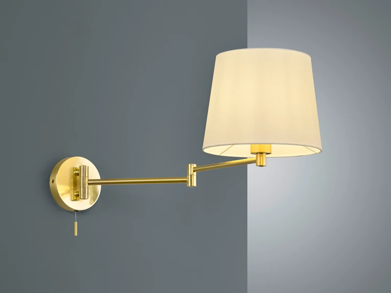 Trio Leuchten Schwenkbare Wandleuchte LYON Mit Gelenkarm Messing & Stoffschirm Weiß 3 Trio Leuchten Schwenkbare Wandleuchte LYON Mit Gelenkarm Messing & Stoffschirm Weiß