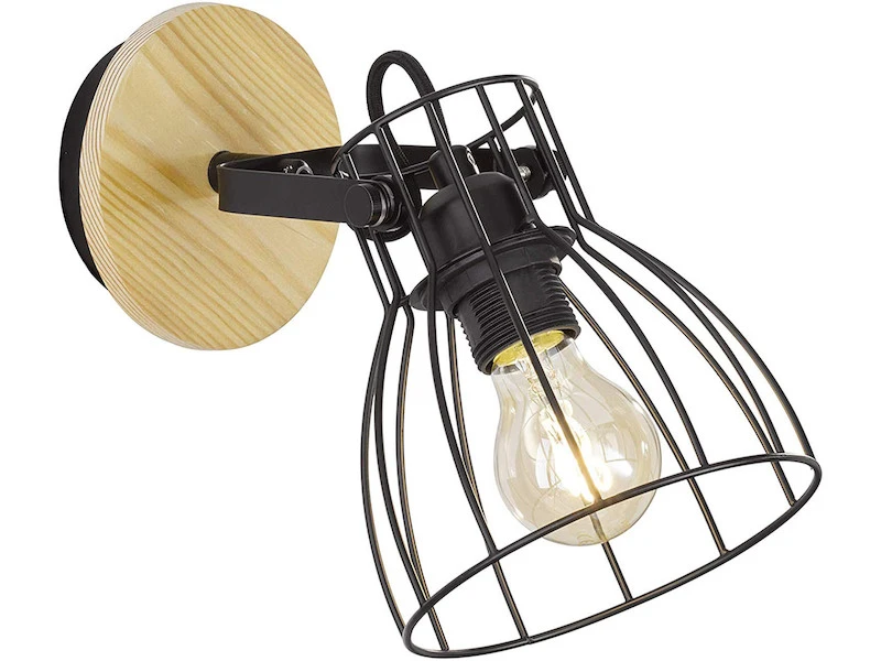 Fischer & Honsel Schwenkbarer Vintage Wandspot DIE, Gitterlampe Schwarz Mit Holz Natur 4 Fischer & Honsel Schwenkbarer Vintage Wandspot DIE, Gitterlampe Schwarz Mit Holz Natur – Bild 2