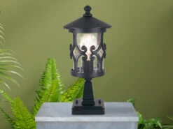 Elstead Lighting Sockel Laterne HEREFORD Aus Alu Im Landhausstil, Schwarz Höhe 34cm