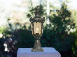 Elstead Lighting Sockel Laterne PHILADELPHIA Jugendstil Mit Amberglas, Höhe 54cm