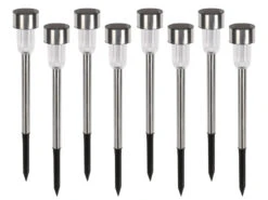 Perel Solar Außenleuchten 8er Set, Ø 4,7 Cm, Edelstahl Mit Kunststoff