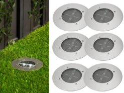 Ranex Solar LED Bodeneinbaustrahler 6er SET Für Außen, Edelstahl Rund Ø14cm IP67