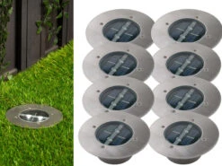 Ranex Solar LED Bodeneinbaustrahler 8er SET Für Außen, Edelstahl Rund Ø14cm IP67
