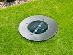 Ranex Solar LED Bodeneinbaustrahler CARLO Für Außen, Edelstahl Rund Ø14cm IP67