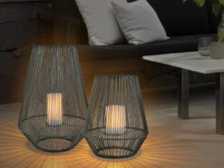 Reality Leuchten Solar LED Tischleuchte MINEROS Braun Kerzen Flackern Ø37cm Höhe 51cm -Bestes Beleuchtungs Geschäft solar led tischleuchte mineros braun kerzen flacke 10