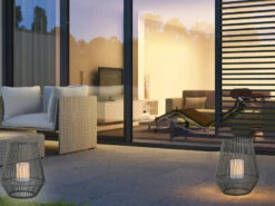 Reality Leuchten Solar LED Tischleuchte MINEROS Braun Kerzen Flackern Ø26cm Höhe 30cm -Bestes Beleuchtungs Geschäft solar led tischleuchte mineros braun kerzen flacke 23