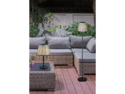 Reality Leuchten Solar LED Tischleuchte ROCA Schwarz Mit Lampenschirm In Rattanoptik, Höhe 32cm -Bestes Beleuchtungs Geschäft solar led tischleuchte roca schwarz mit lampenschi 10