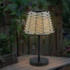 Reality Leuchten Solar LED Tischleuchte ROCA Schwarz Mit Lampenschirm In Rattanoptik, Höhe 32cm -Bestes Beleuchtungs Geschäft solar led tischleuchte roca schwarz mit lampenschi