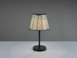 Reality Leuchten Solar LED Tischleuchte ROCA Schwarz Mit Lampenschirm In Rattanoptik, Höhe 32cm -Bestes Beleuchtungs Geschäft solar led tischleuchte roca schwarz mit lampenschi 2