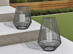 MeineWunschleuchte Solar LED Tischleuchten 2er SET Grau Kerzen Flackern Ø26cm & Ø37cm -Bestes Beleuchtungs Geschäft solar led tischleuchten 2er set grau kerzen flacke 10