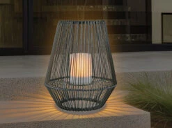 MeineWunschleuchte Solar LED Tischleuchten 2er SET Grau Kerzen Flackern Ø26cm & Ø37cm -Bestes Beleuchtungs Geschäft solar led tischleuchten 2er set grau kerzen flacke 11