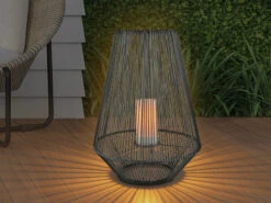 MeineWunschleuchte Solar LED Tischleuchten 2er SET Grau Kerzen Flackern Ø26cm & Ø37cm -Bestes Beleuchtungs Geschäft solar led tischleuchten 2er set grau kerzen flacke 12