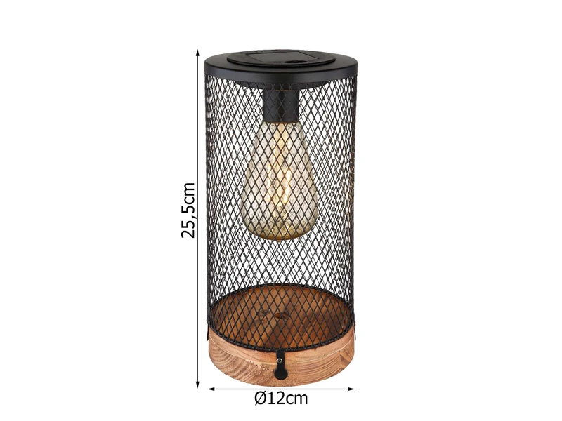 MeineWunschleuchte Solar Tischleuchten 2er SET Drahtgeflecht Schwarz Mit Holzsockel, Höhe 25,5cm 5 MeineWunschleuchte Solar Tischleuchten 2er SET Drahtgeflecht Schwarz Mit Holzsockel, Höhe 25,5cm – Bild 3
