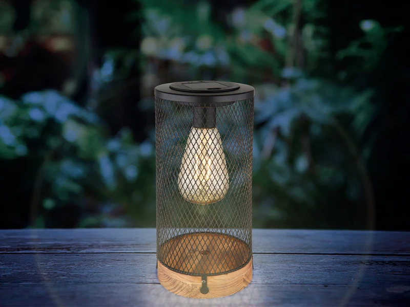 MeineWunschleuchte Solar Tischleuchten 2er SET Drahtgeflecht Schwarz Mit Holzsockel, Höhe 25,5cm 9 MeineWunschleuchte Solar Tischleuchten 2er SET Drahtgeflecht Schwarz Mit Holzsockel, Höhe 25,5cm – Bild 7