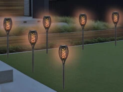 MeineWunschleuchte Solarfackeln 6er Set Mit Flammeneffekt, Schwarz, Höhe 49,5cm