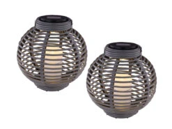MeineWunschleuchte Solarlaterne 2er SET Mit LED Kerze & Rattanoptik Hängend Oder Stehend, Höhe 23cm -Bestes Beleuchtungs Geschäft solarlaterne 2er set mit led kerze rattanoptik hae 1