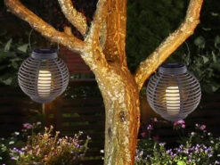 MeineWunschleuchte Solarlaterne 2er SET Mit LED Kerze & Rattanoptik Hängend Oder Stehend, Höhe 23cm -Bestes Beleuchtungs Geschäft solarlaterne 2er set mit led kerze rattanoptik hae 4