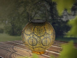 Globo Solarlaterne Hängend Oder Stehend Mit Dekorstanzungen, Metall Gold Antik Ø18,5cm -Bestes Beleuchtungs Geschäft solarlaterne haengend oder stehend mit dekorstanzu 6