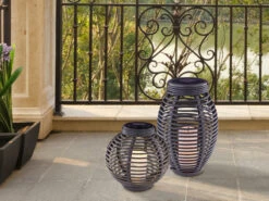 MeineWunschleuchte Solarlaternen 2er SET Groß & Klein, Rattanoptik Mit Kerze, Hängend Oder Stehend -Bestes Beleuchtungs Geschäft solarlaternen 2er set gross klein rattanoptik mit 1 4