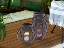 MeineWunschleuchte Solarlaternen 2er SET Groß & Klein, Rattanoptik Mit Kerze, Hängend Oder Stehend -Bestes Beleuchtungs Geschäft solarlaternen 2er set gross klein rattanoptik mit 1 5