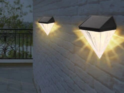 Globo Solarleuchten 2er Set Wandleuchten, Diamant-Design, H.12cm -Bestes Beleuchtungs Geschäft solarleuchten 2er set wandleuchten diamant design 1 5