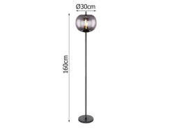 Globo Stehlampe BLACKY Mit Rauchglas Lampenschirm Ø 30cm, Metall Schwarz -Bestes Beleuchtungs Geschäft stehlampe blacky mit rauchglas lampenschirm 30cm m 2
