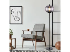 Globo Stehlampe BLACKY Mit Rauchglas Lampenschirm Ø 30cm, Metall Schwarz