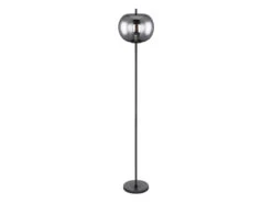 Globo Stehlampe BLACKY Mit Rauchglas Lampenschirm Ø 30cm, Metall Schwarz -Bestes Beleuchtungs Geschäft stehlampe blacky mit rauchglas lampenschirm 30cm m 5