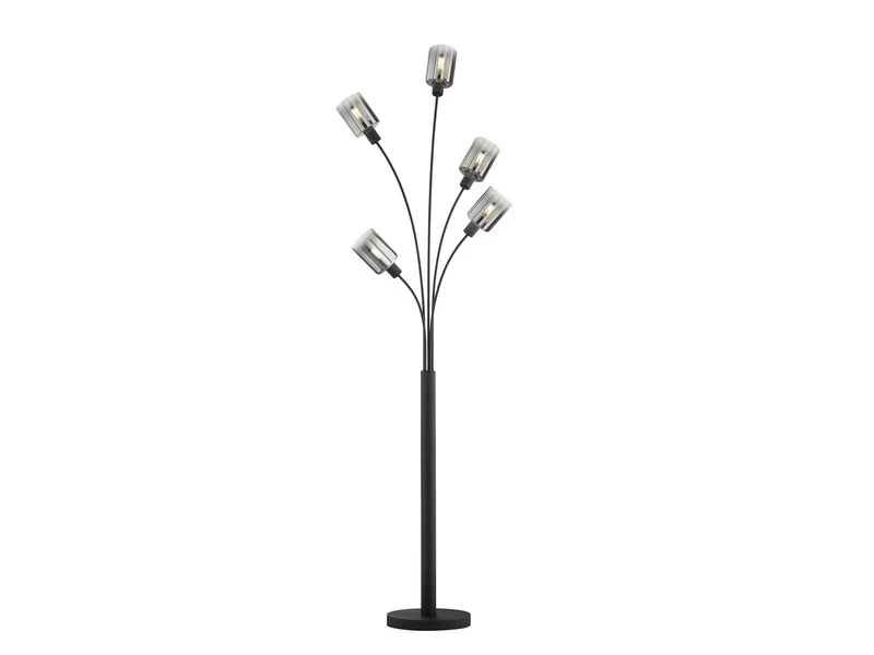 Fischer & Honsel Stehlampe ISKA 5flammig Schwarz Mit Rauchglas - Höhe 171,5cm 4 Fischer & Honsel Stehlampe ISKA 5flammig Schwarz Mit Rauchglas - Höhe 171,5cm – Bild 2