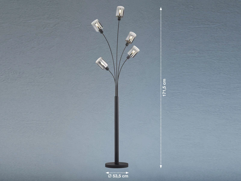 Fischer & Honsel Stehlampe ISKA 5flammig Schwarz Mit Rauchglas - Höhe 171,5cm 6 Fischer & Honsel Stehlampe ISKA 5flammig Schwarz Mit Rauchglas - Höhe 171,5cm – Bild 4
