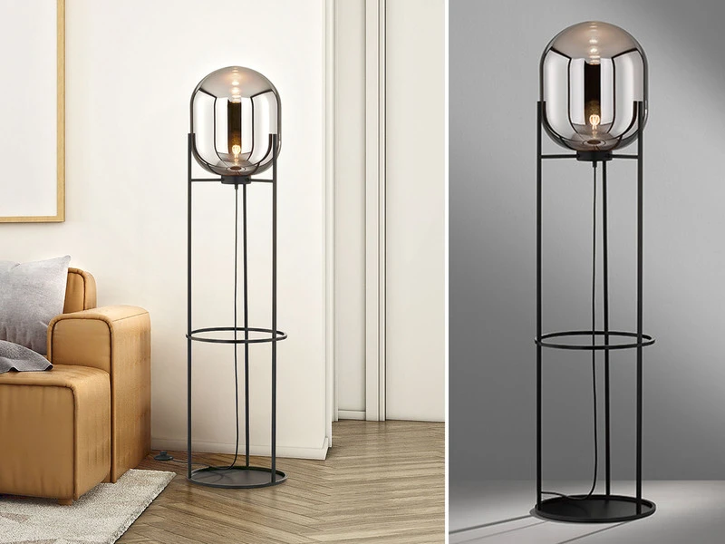 Fischer & Honsel Stehlampe REGI Dreibein Tripod Mit Rauchglas Glaskugel - Höhe 135cm 3 Fischer & Honsel Stehlampe REGI Dreibein Tripod Mit Rauchglas Glaskugel - Höhe 135cm