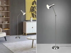 Reality Leuchten Stehleuchte ENZO Mit Gelenk & Fußschalter In Silber - Höhe 150cm