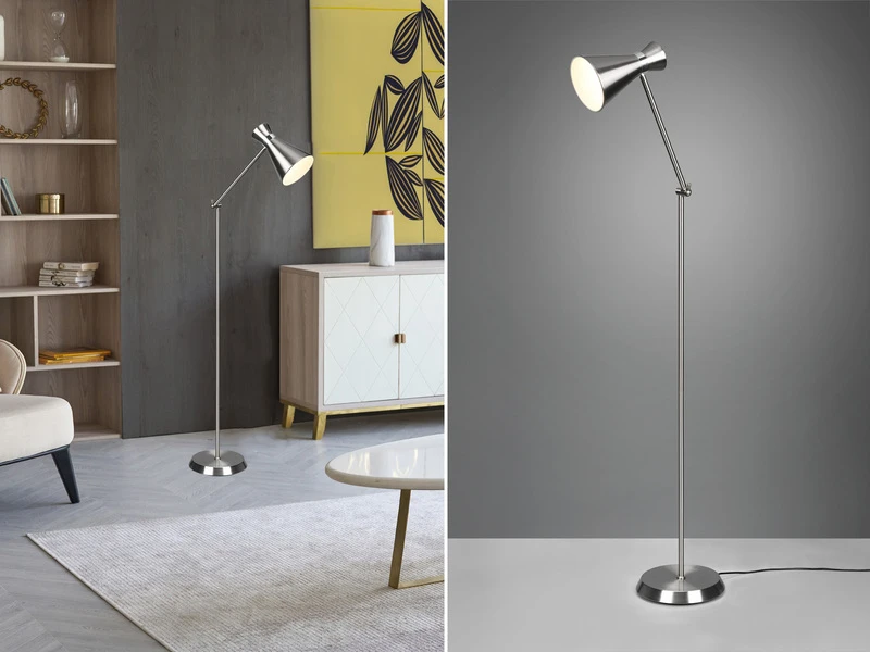 Reality Leuchten Stehleuchte ENZO Mit Gelenk & Fußschalter In Silber - Höhe 150cm 3 Reality Leuchten Stehleuchte ENZO Mit Gelenk & Fußschalter In Silber - Höhe 150cm