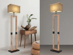 Globo Stehleuchte OSSI Mit Stoff Lampenschirm Und Holzoptik, Höhe 155cm