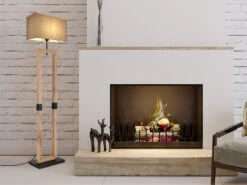 Globo Stehleuchte OSSI Mit Stoff Lampenschirm Und Holzoptik, Höhe 155cm -Bestes Beleuchtungs Geschäft stehleuchte ossi mit stoff lampenschirm und holzop 4