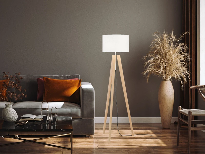 Fischer & Honsel Stehleuchte SHINE WOOD Mit Dreibein Holzfuß & Leinenschirm Weiß, Höhe 140-164cm 8 Fischer & Honsel Stehleuchte SHINE WOOD Mit Dreibein Holzfuß & Leinenschirm Weiß, Höhe 140-164cm – Bild 6