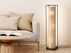 Fischer & Honsel Stehleuchte THOR Mit Lampenschirm Zylinder Leinen Beige, 115cm Klein