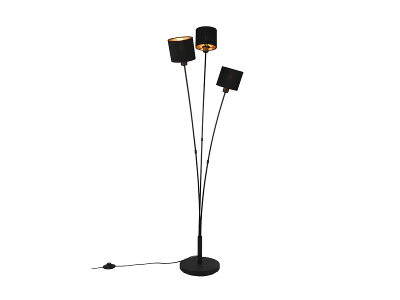 Reality Leuchten Stehleuchte TOMMY 3 Flammig Metall, Stoffschirm Schwarz Gold, Höhe 150cm 4 Reality Leuchten Stehleuchte TOMMY 3 Flammig Metall, Stoffschirm Schwarz Gold, Höhe 150cm – Bild 2