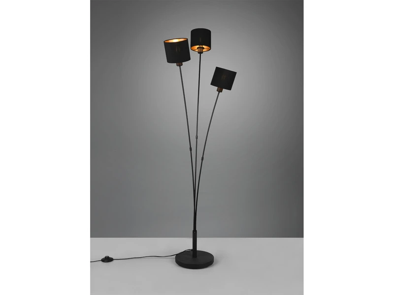 Reality Leuchten Stehleuchte TOMMY 3 Flammig Metall, Stoffschirm Schwarz Gold, Höhe 150cm 5 Reality Leuchten Stehleuchte TOMMY 3 Flammig Metall, Stoffschirm Schwarz Gold, Höhe 150cm – Bild 3