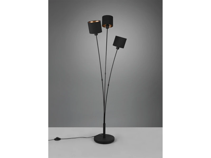 Reality Leuchten Stehleuchte TOMMY 3 Flammig Metall, Stoffschirm Schwarz Gold, Höhe 150cm 7 Reality Leuchten Stehleuchte TOMMY 3 Flammig Metall, Stoffschirm Schwarz Gold, Höhe 150cm – Bild 5