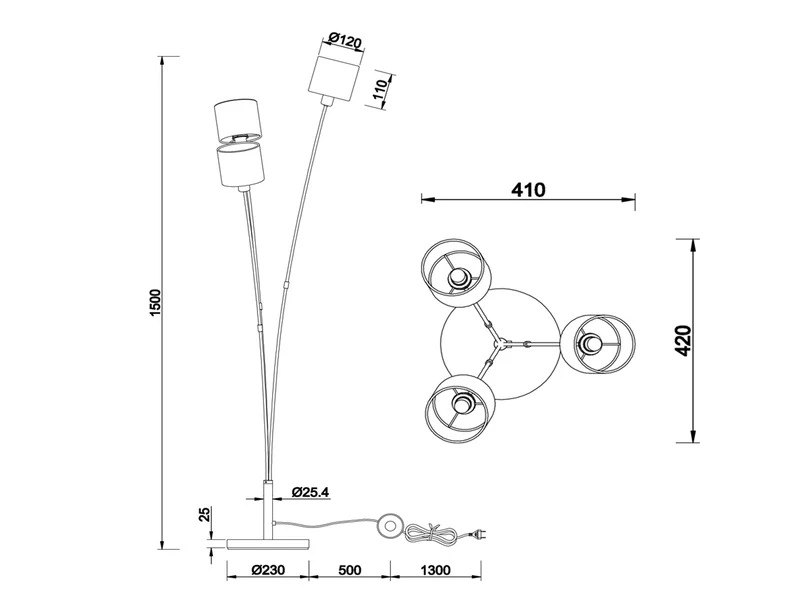 Reality Leuchten Stehleuchte TOMMY 3 Flammig Metall, Stoffschirm Schwarz Gold, Höhe 150cm 8 Reality Leuchten Stehleuchte TOMMY 3 Flammig Metall, Stoffschirm Schwarz Gold, Höhe 150cm – Bild 6