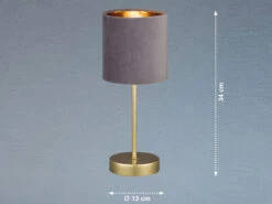 Fischer & Honsel Tischlampe AURA Mit Lampenschirm Samt Grau - Innen Gold Ø 13cm -Bestes Beleuchtungs Geschäft tischlampe aura mit lampenschirm samt grau innen g 3