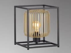 Fischer & Honsel Tischlampe Eckig Mit Lamellen Lampenschirm Gold, 23x23cm -Bestes Beleuchtungs Geschäft tischlampe eckig mit lamellen lampenschirm gold 23 2