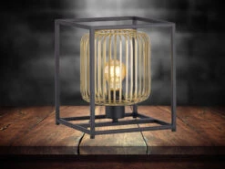 Fischer & Honsel Tischlampe Eckig Mit Lamellen Lampenschirm Gold, 23x23cm