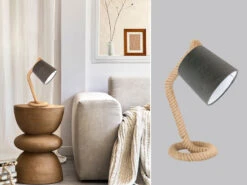 Fischer & Honsel Tischlampe YARA Design Maritim - Taulampe Mit Seil & Schirm Grau