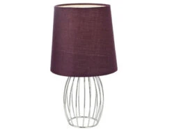 Globo Tischleuchte AKIN Mit Lilafarbenem Stoffschirm Und E14 LED, Metallgitter Chrom