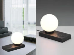 Reality Leuchten Tischleuchte CHLOE Schwarz Induktive Ladestation & Touch Glasschirm 12cm
