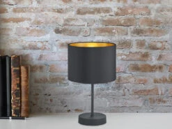 Trio Leuchten Tischleuchte HOSTEL Stoff Lampenschirm Ø 20cm Schwarz & Gold -Bestes Beleuchtungs Geschäft tischleuchte hostel stoff lampenschirm 20cm schwar 4