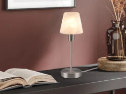 Trio Leuchten Tischleuchte LUIS II, Glasschirm Weiß Sockel Silber - Touchfunktion, Ø12cm