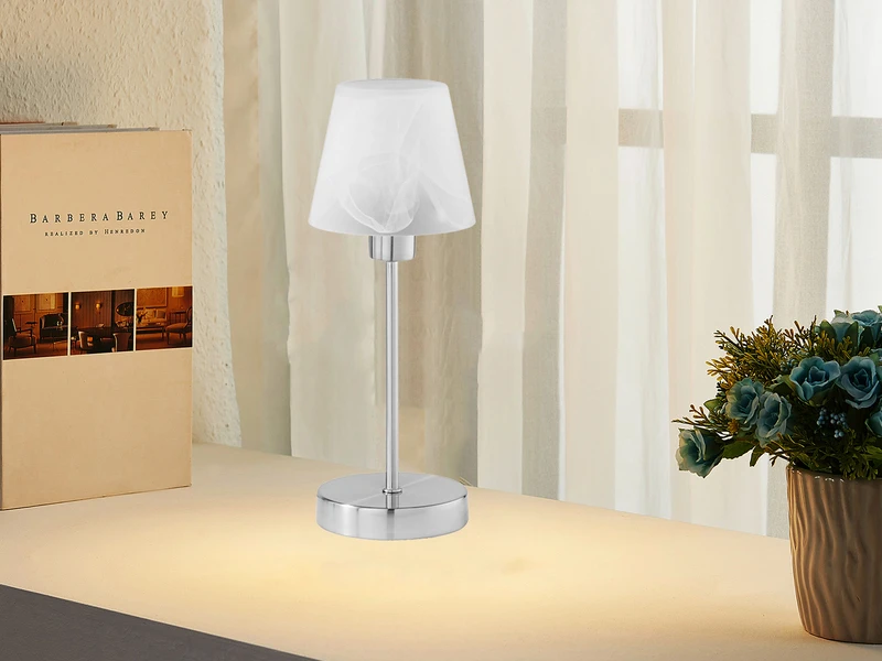 Trio Leuchten Tischleuchte LUIS II, Glasschirm Weiß Sockel Silber - Touchfunktion, Ø12cm 7 Trio Leuchten Tischleuchte LUIS II, Glasschirm Weiß Sockel Silber - Touchfunktion, Ø12cm – Bild 5